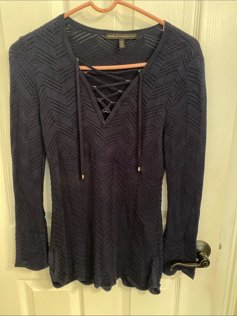 White House Black Market Navy Chevron Lace-Up Knit Dress